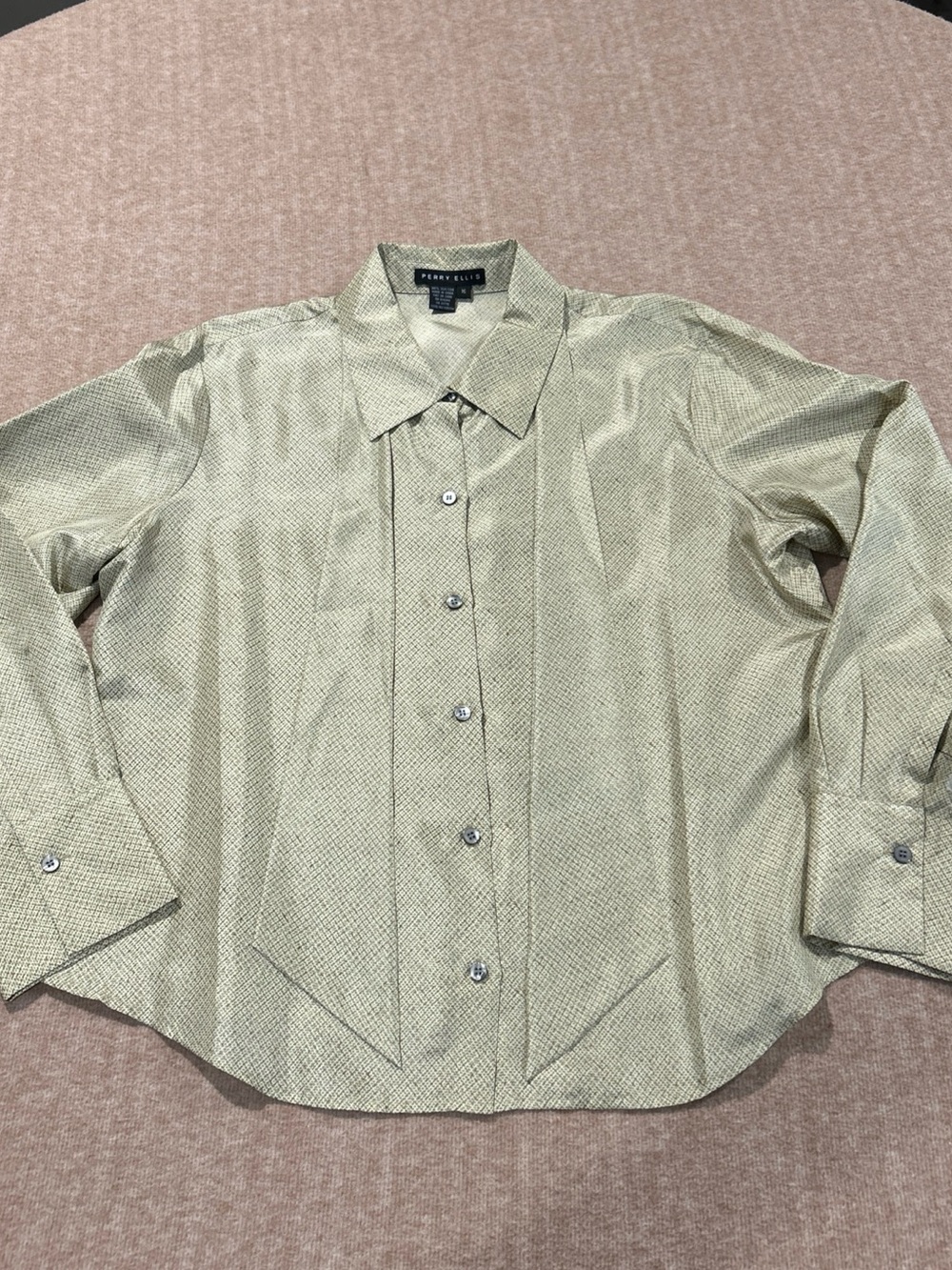 Perry Ellis Gold-Tone Patterned Long Sleeve Dress Shirt
